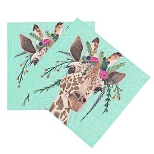 Two (2) Individual Claire Giraffe Cocktail Beverage Size Napkins